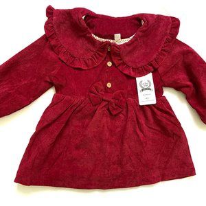 NWT Kids Girls Toddler Long Sleeve Cozy Autumn Party Dress, 2T - 3T, Red